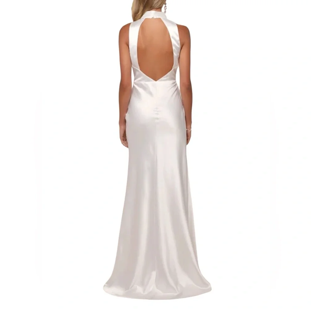 Lulus Gorgeous Vow White Satin Mock Neck Cowl Mermaid Maxi Dress - Picture 2 of 12